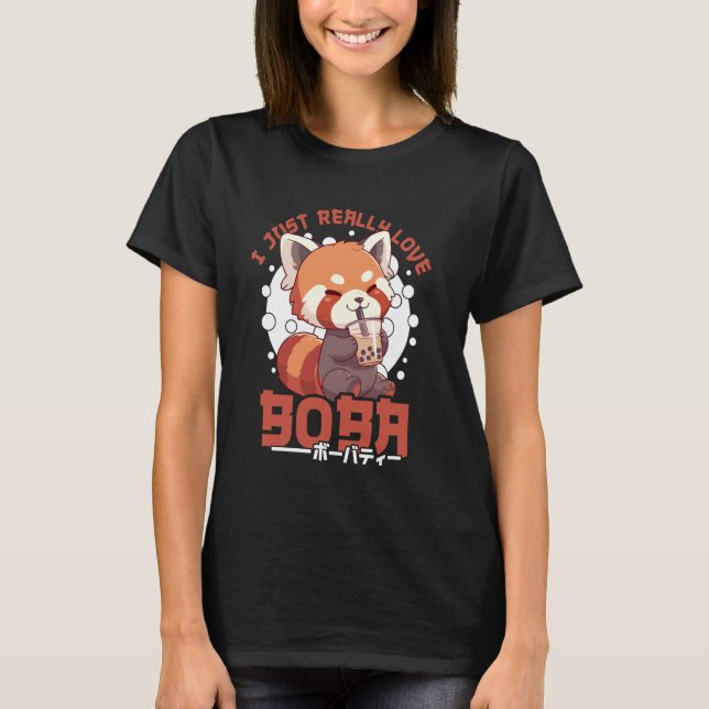 Röd Panda Boba Te Kawaii Bubbel Te Röd Panda Ani T Shirt (Framsida)