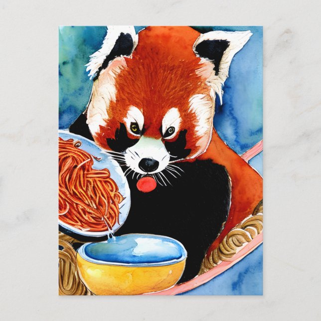 Röd Panda Eating a Bowl of Spaghetti Postcard Vykort (Framsida)