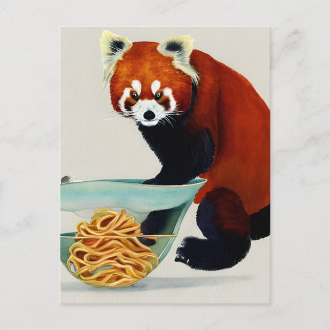 Röd Panda Eating a Bowl of Spaghetti Postcard Vykort (Framsida)