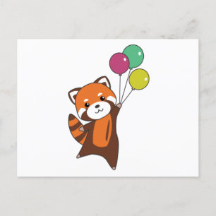 Röd Panda Flyger Ballonger Söta Djur För Barn Vykort