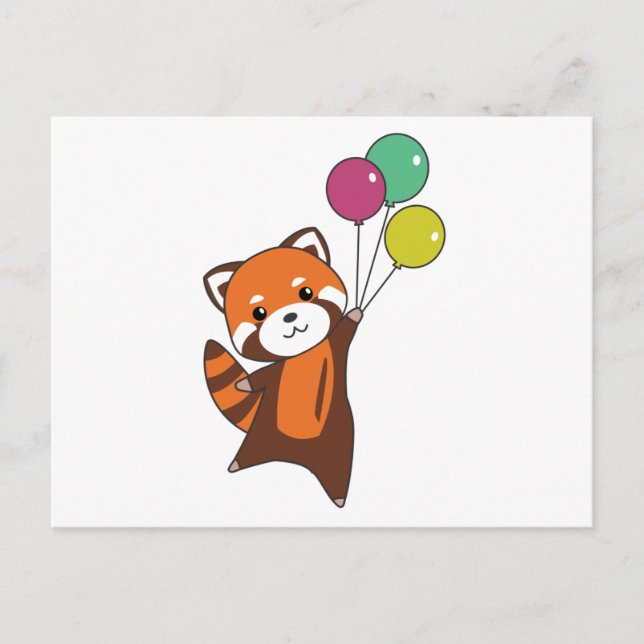 Röd Panda Flyger Ballonger Söta Djur För Barn Vykort (Framsida)