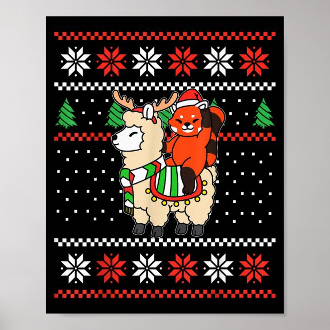 Röd Panda Fula jultröja Ren Llama Ri Poster (Framsidan)