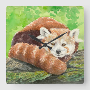 Röd panda fyrkantig klocka