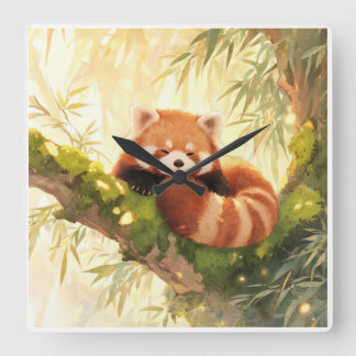 Röd Panda Fyrkantig Klocka