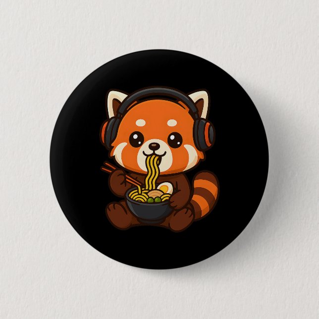 Röd Panda Gaming Spelare Äter Ramen  Knapp (Framsida)