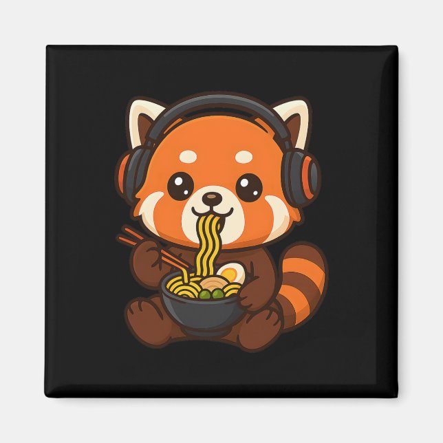 Röd Panda Gaming Spelare Äter Ramen  Magnet (Framsidan)