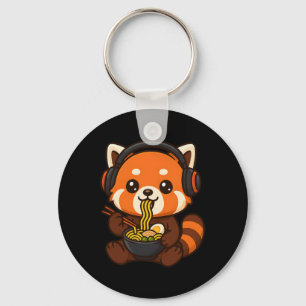 Röd Panda Gaming Spelare Äter Ramen Nyckelring