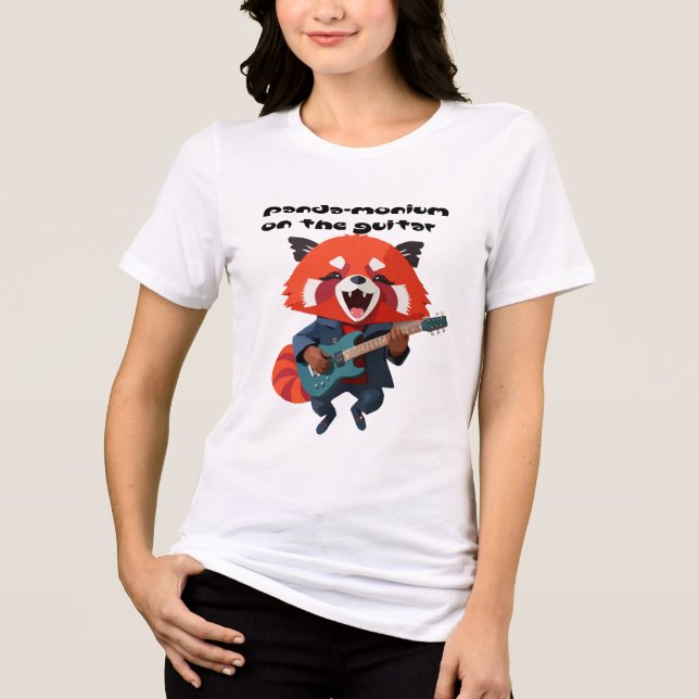 Röd Panda Gitarr Cartoon som gungar loss T Shirt (Framsida)