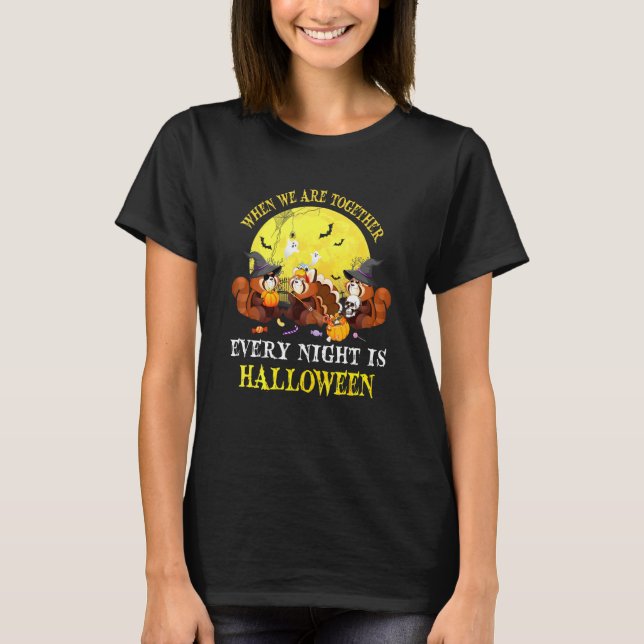 Röd Panda Halloween Mån Ljus T Shirt (Framsida)