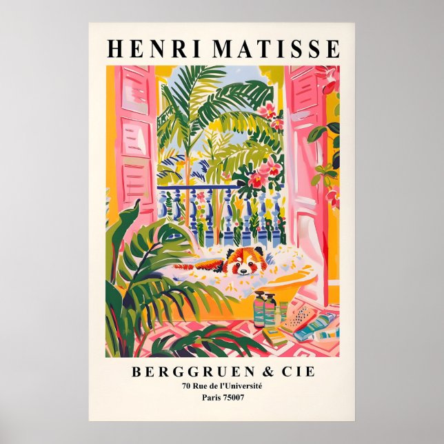 Röd panda i badkar rolig poster, Matisse tryck (Framsidan)