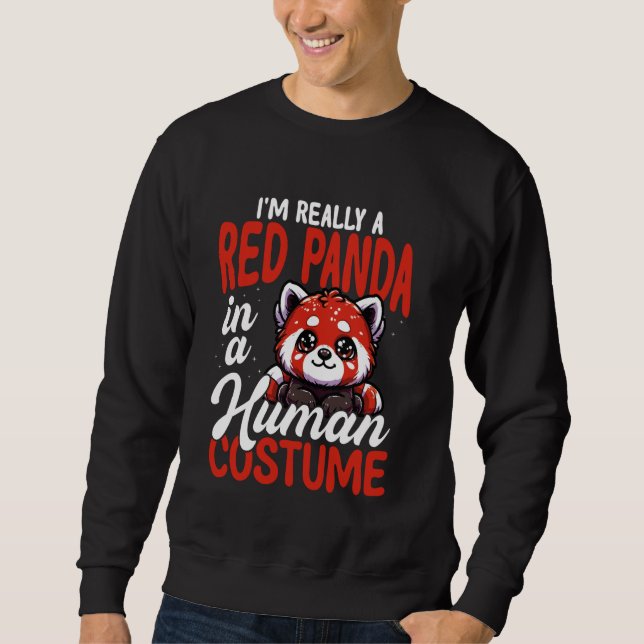 Röd panda i mänsklig kostym rolig lång ärmad tröja (Framsida)