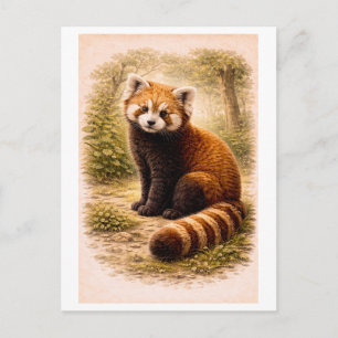 Röd Panda-illustration i Vintage-stil Vykort