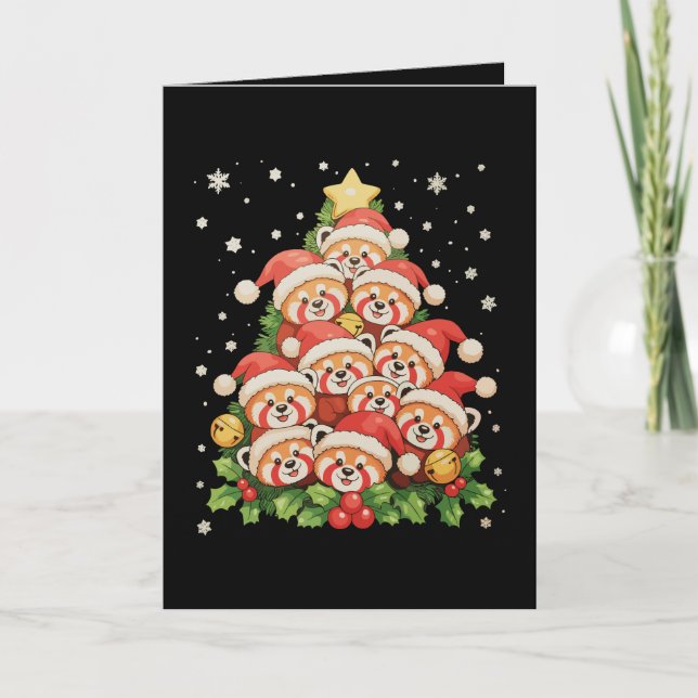 Röd Panda Julgran Djur Xmas Ljus Högtid Kort (Framsida)