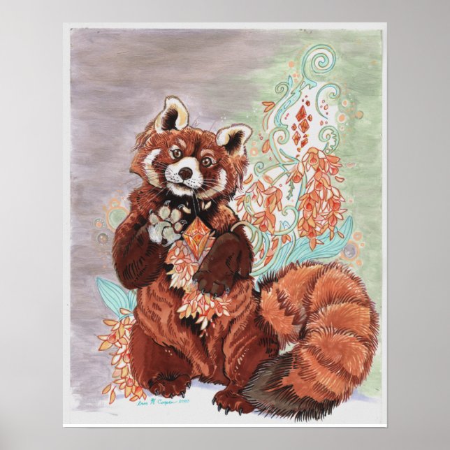 Röd Panda Kristallina Vibrationer Konst Poster (Framsidan)