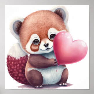 Röd Panda med Balloon Heart. Poster