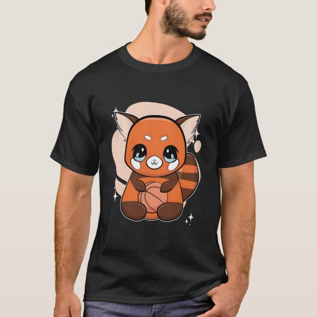 Röd Panda Med Basketboll T Shirt (Framsida)