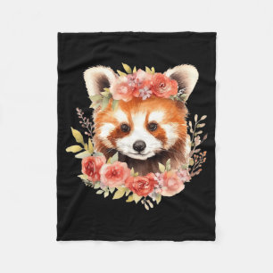 Röd Panda Med Blomkrona Rolig Unisex Design Fleecefilt