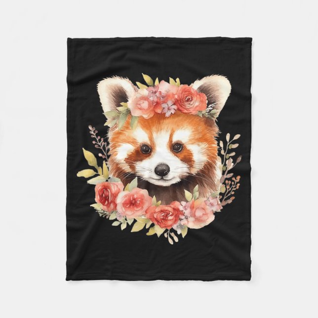 Röd Panda Med Blomkrona Rolig Unisex Design Fleecefilt (Framsidan)
