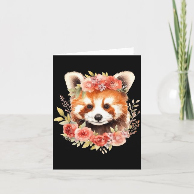 Röd Panda Med Blomkrona Rolig Unisex Design Kort (Framsida)