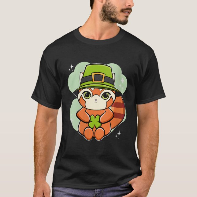 Röd panda med Cleaf St patricks day T Shirt (Framsida)