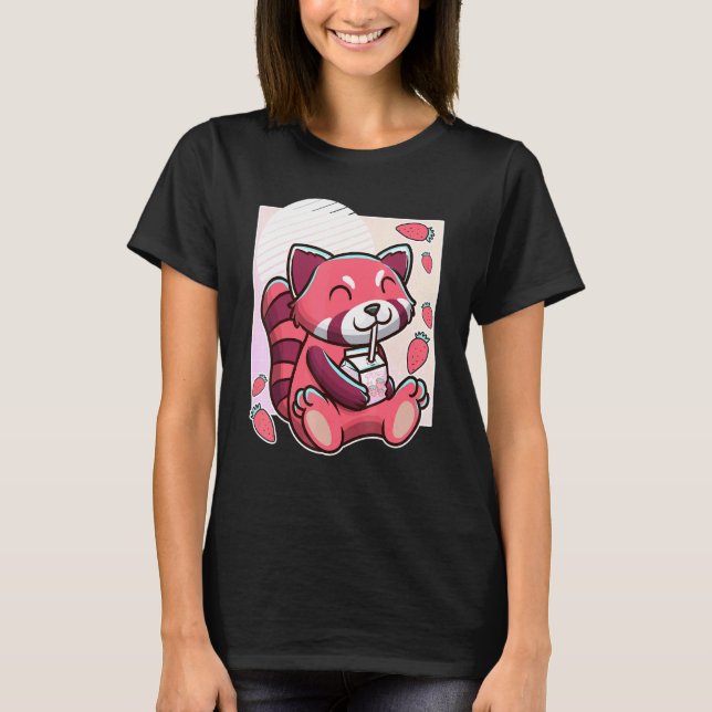 Röd panda med jordgubbsbär Mjölk T Shirt (Framsida)