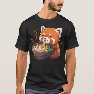 Röd Panda Med Nudlar Ramen Kawaii Röd T Shirt