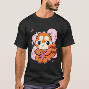 Röd panda med ökad medvetenhet om bröstcancer i ba t shirt