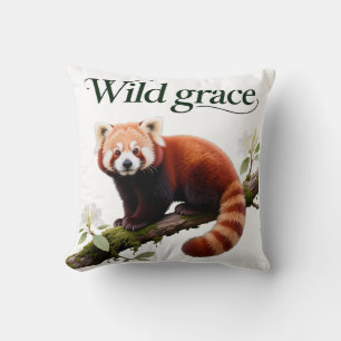 Röd Panda med Rhododendron Blommor Konsttryck Kudde