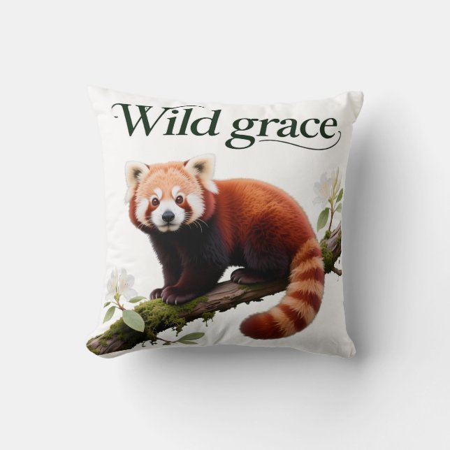 Röd Panda med Rhododendron Blommor Konsttryck Kudde (Framsida)