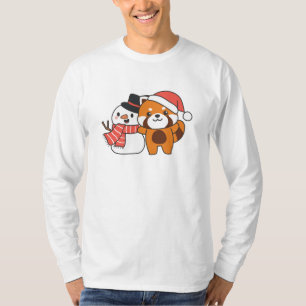 Röd panda med Snögubbe i vinter för jul T Shirt