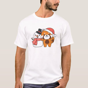 Röd panda med Snögubbe i vinter för jul T Shirt