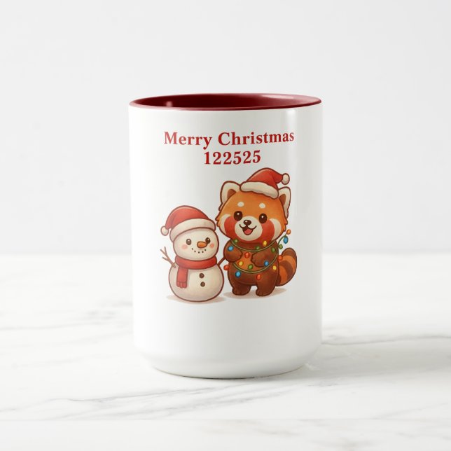 Röd panda med snöman mugg (Center)