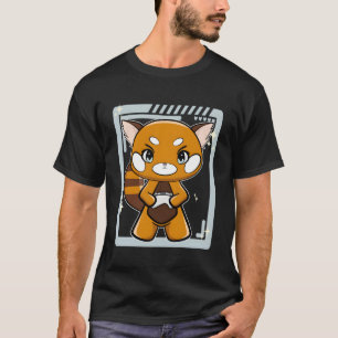 Röd panda med spelspelare t shirt