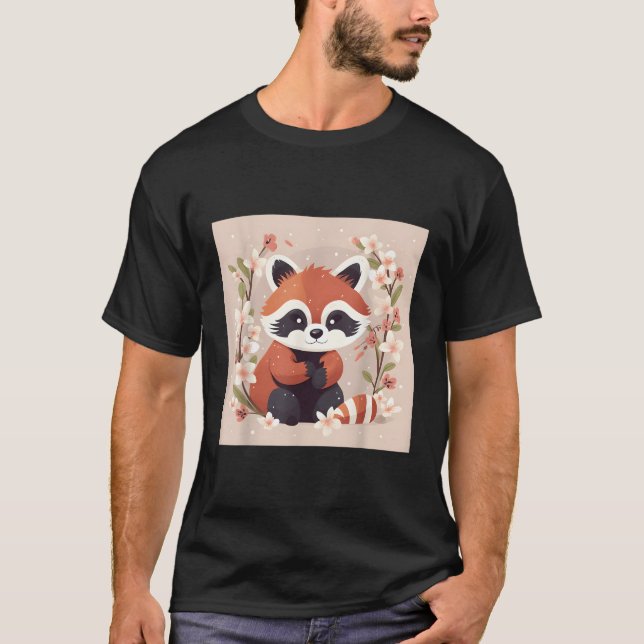 Röd panda och Blommar av körsbär Illustration Swee T Shirt (Framsida)