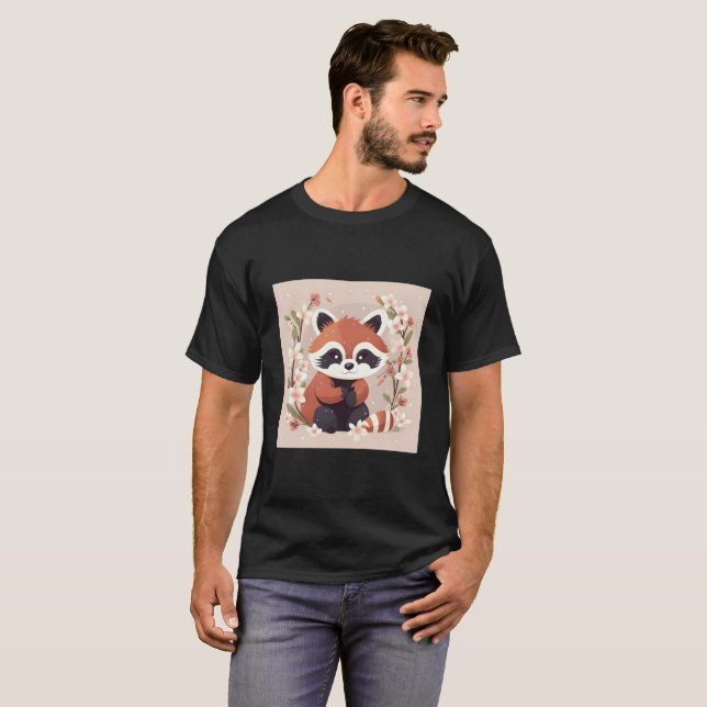 Röd Panda Och Körsbärsblom Illustration Söt Va T Shirt (Hel framsida)