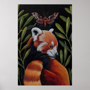 Röd Panda och Moth- Giclee Tryck från original