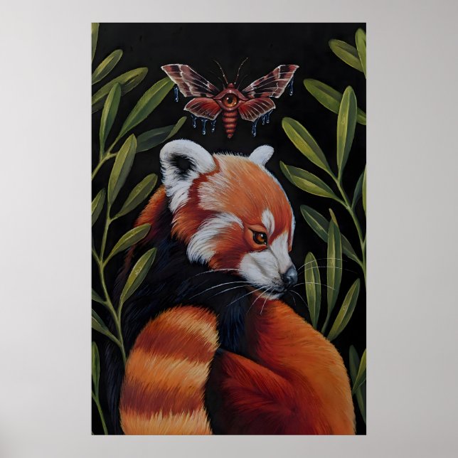 Röd Panda och Moth- Giclee Tryck från original (Framsidan)
