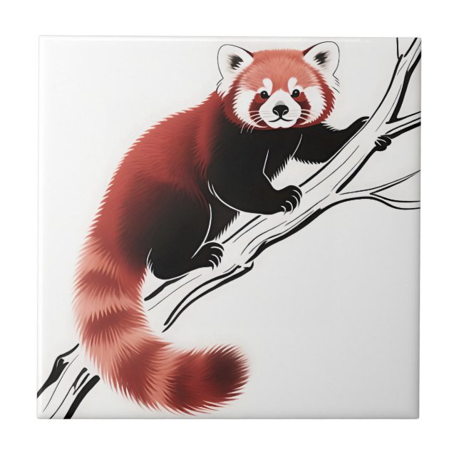 Röd Panda på gren Kakelplatta (Framsidan)