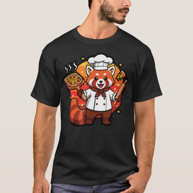Röd Panda Pizza Kock Matlagning T Shirt (Framsida)