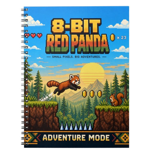 Röd Panda, Retro 8-Bit Pixelkonst Anteckningsbok (Framsidan)