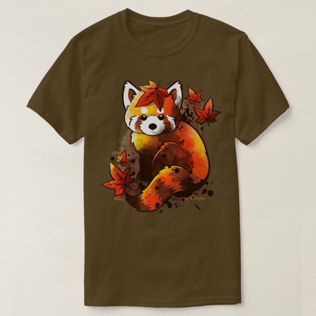 röd panda röd löv t shirt (Design framsida)