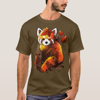 röd panda röd löv t shirt