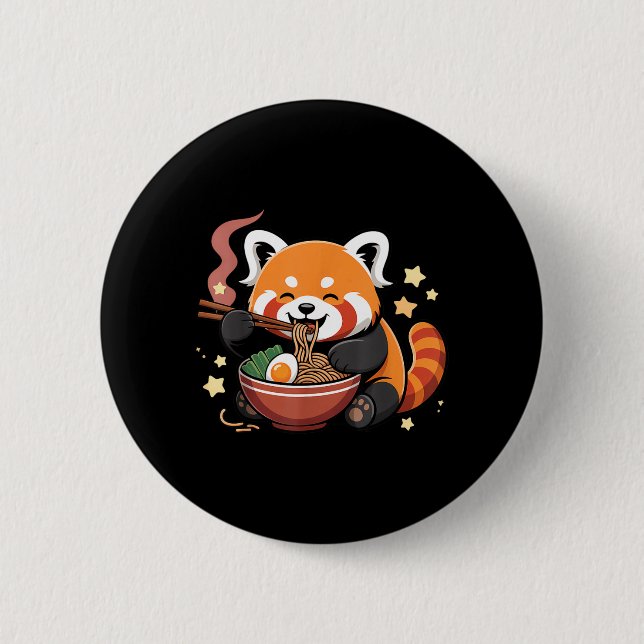 Röd Panda som äter Ramen Nudlar Knapp (Framsida)