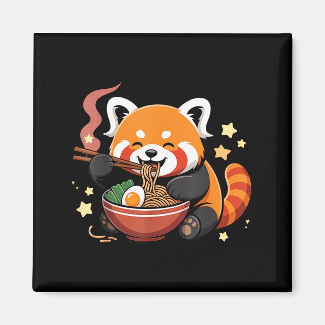 Röd Panda som äter Ramen Nudlar Magnet (Framsidan)