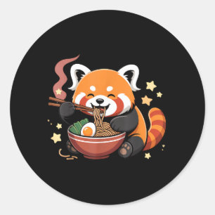 Röd Panda som äter Ramen Nudlar Runt Klistermärke