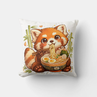 Röd Panda som äter Ramen – Söt Mysig Nudelfantast Kudde