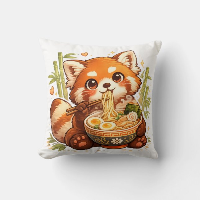 Röd Panda som äter Ramen – Söt Mysig Nudelfantast  Kudde (Framsida)