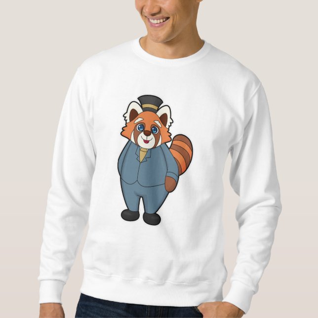 Röd Panda som Brudgumme med Hatt Lång Ärmad Tröja (Framsida)