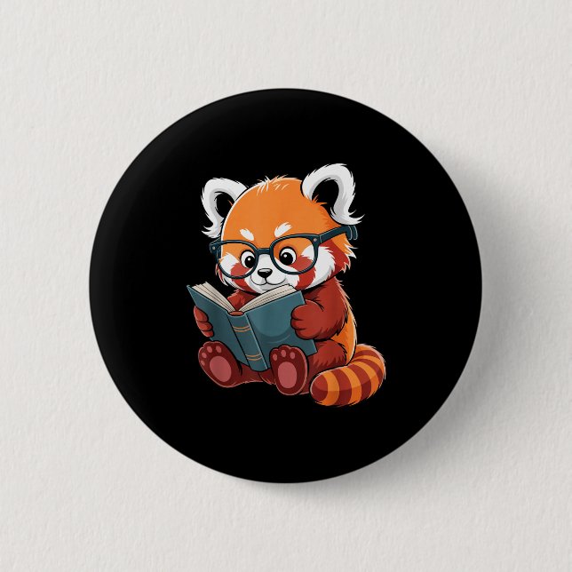 Röd panda som läser bok läsare djur söt röd knapp (Framsida)