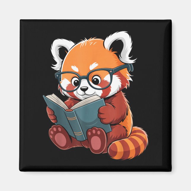Röd panda som läser bok söt djur röd magnet (Framsidan)